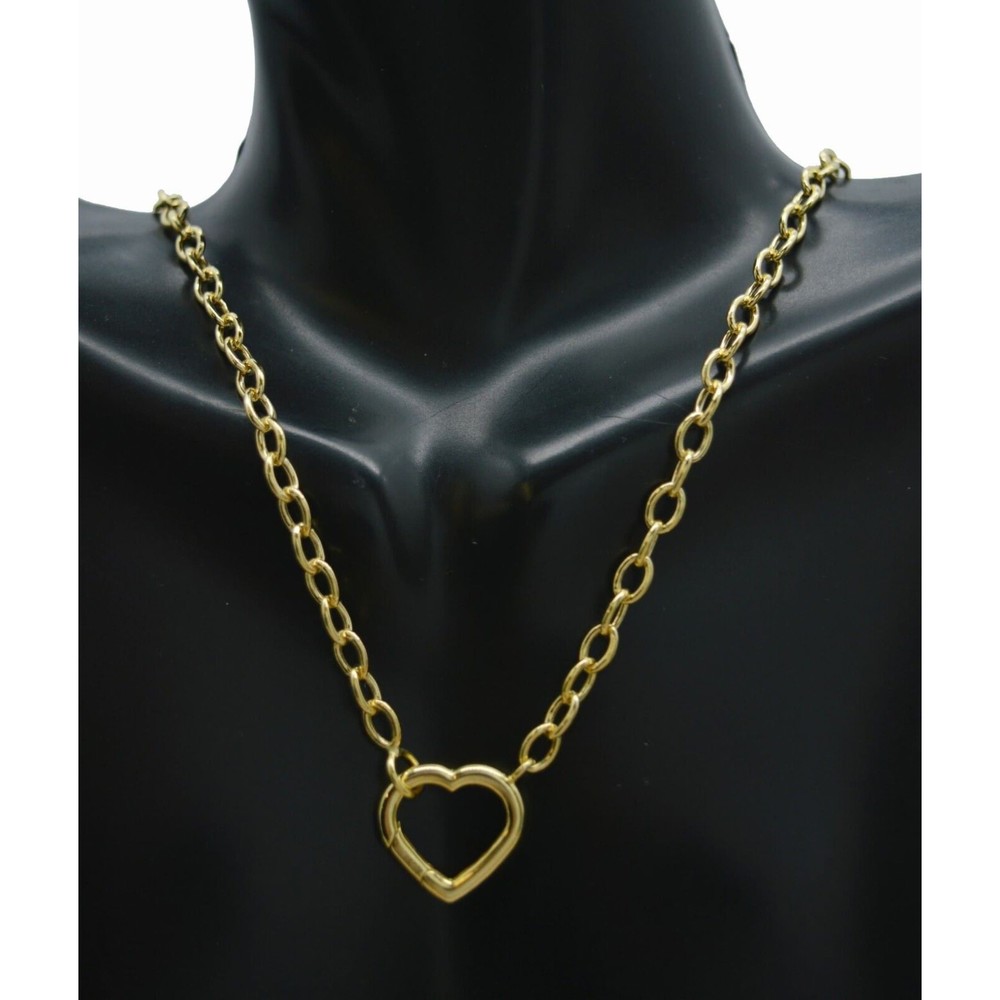 Real 14K Yellow Gold 18" Heart Clasped Charm 4.1mm Oval Chain Necklace 6.5 grams